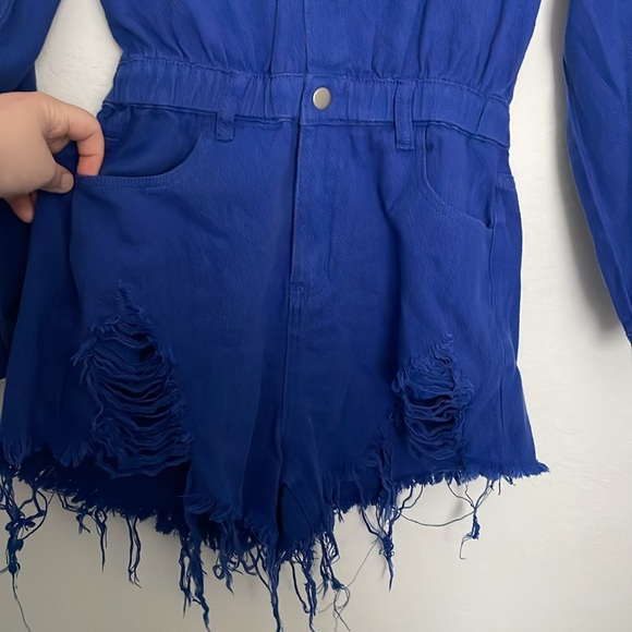 Idem Ditto medium distressed blue denim button down romper nwt - Picture 4 of 6